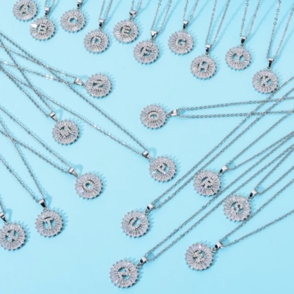 Silver Initial Crystal Pendant Necklace A-Z - Picture 4 of 7